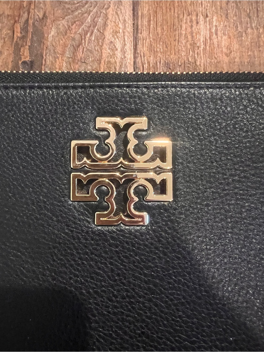 Tory Burch Black Leather Wristlet with Gold Logo Accent - Picture 2 of 4